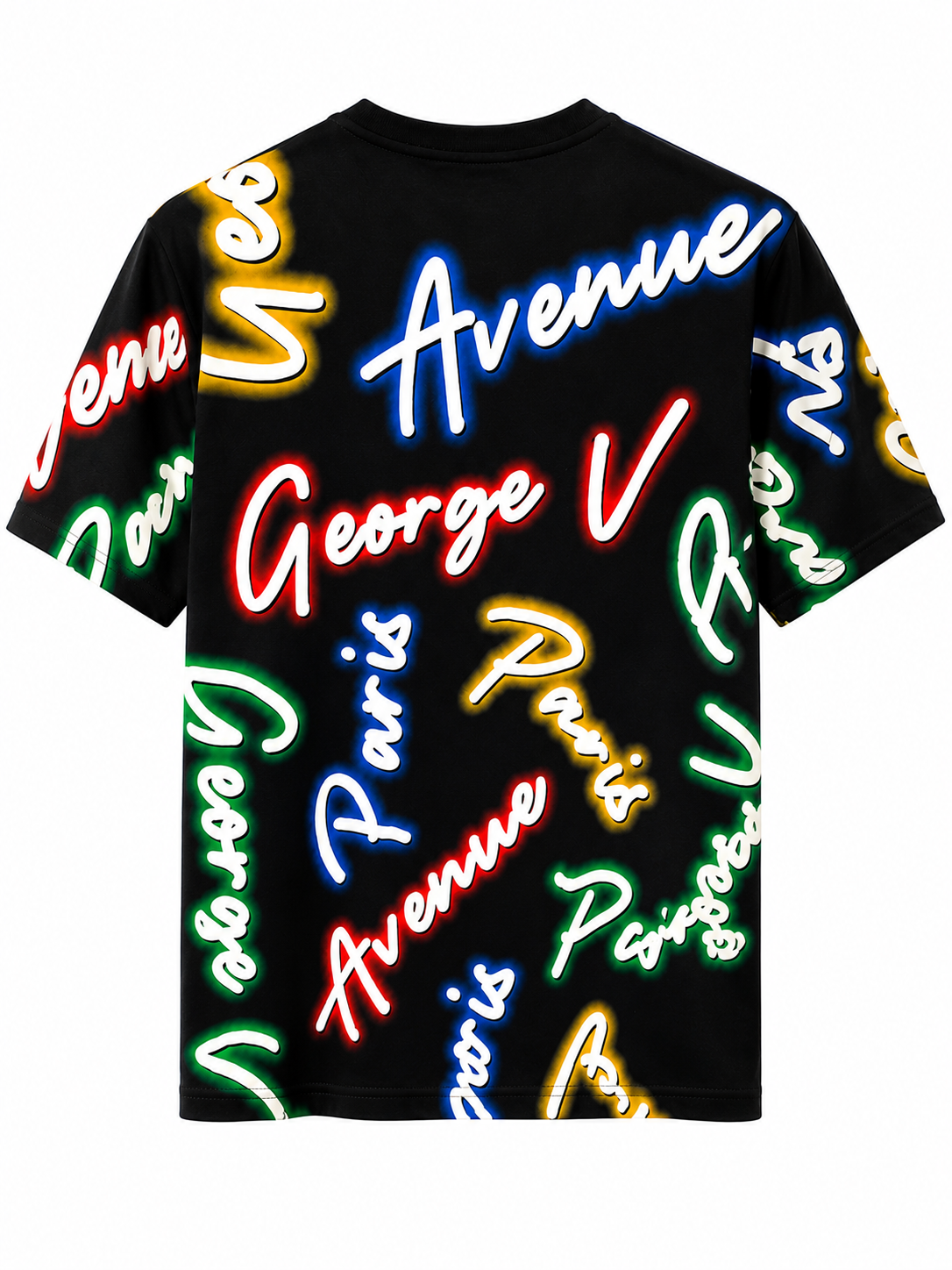 George V Allover Script Short Sleeve T-Shirt - Black - back - 19d96ed3-cf75-4f61-9ac4-942f2c7d9257.png