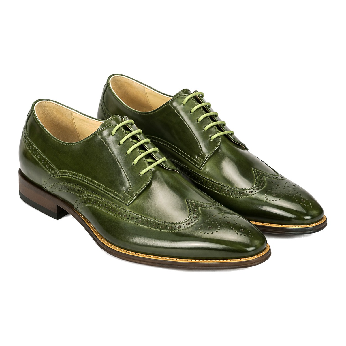 GIOVANNI Wingtip Leather Oxford Lincoln-Olive - Product image 2 - 5778858e-ca99-4953-96b4-51e965df7b7a-bg-white.png