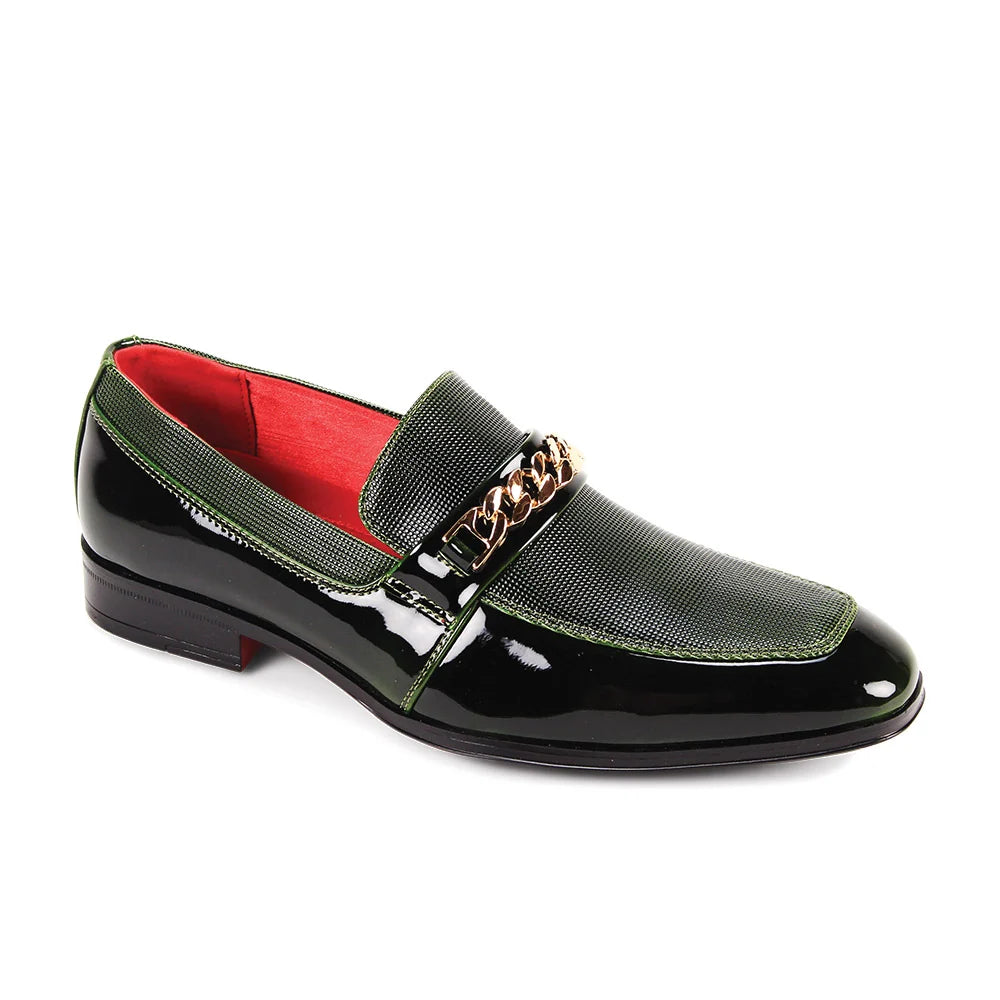 After Midnight 7071 Green Patent Leather Chain Loafer