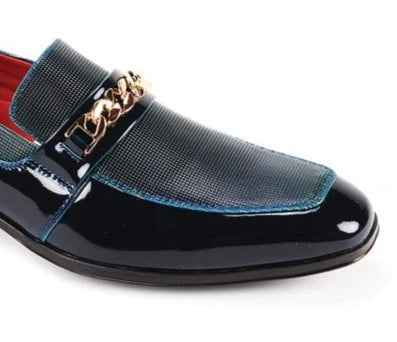 After Midnight 7071 Deep Blue Patent Leather Chain Loafer