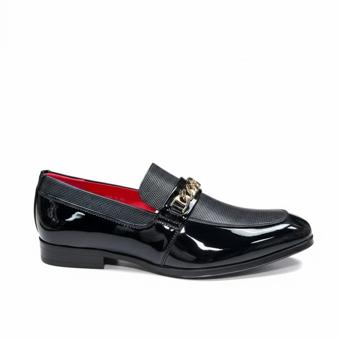 After Midnight 7071 Black Patent Leather Chain Loafer