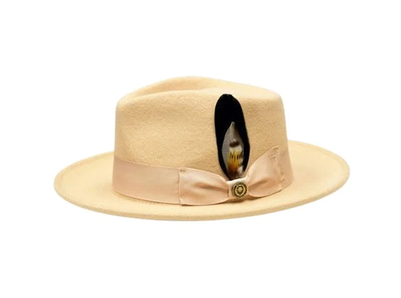 Bel-Air Collection Crushable Wool Felt Fedora Hat with Bruno Pin – Tan
