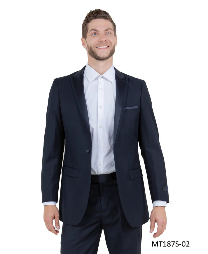 Navy on Navy Satin Peak Lapel Slim Fit 2-Piece Tuxedo – BM MT187S