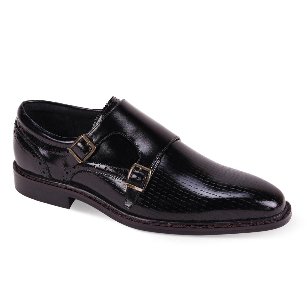 Giovanni Double Monk Straps Black Rocky Leather Shoes