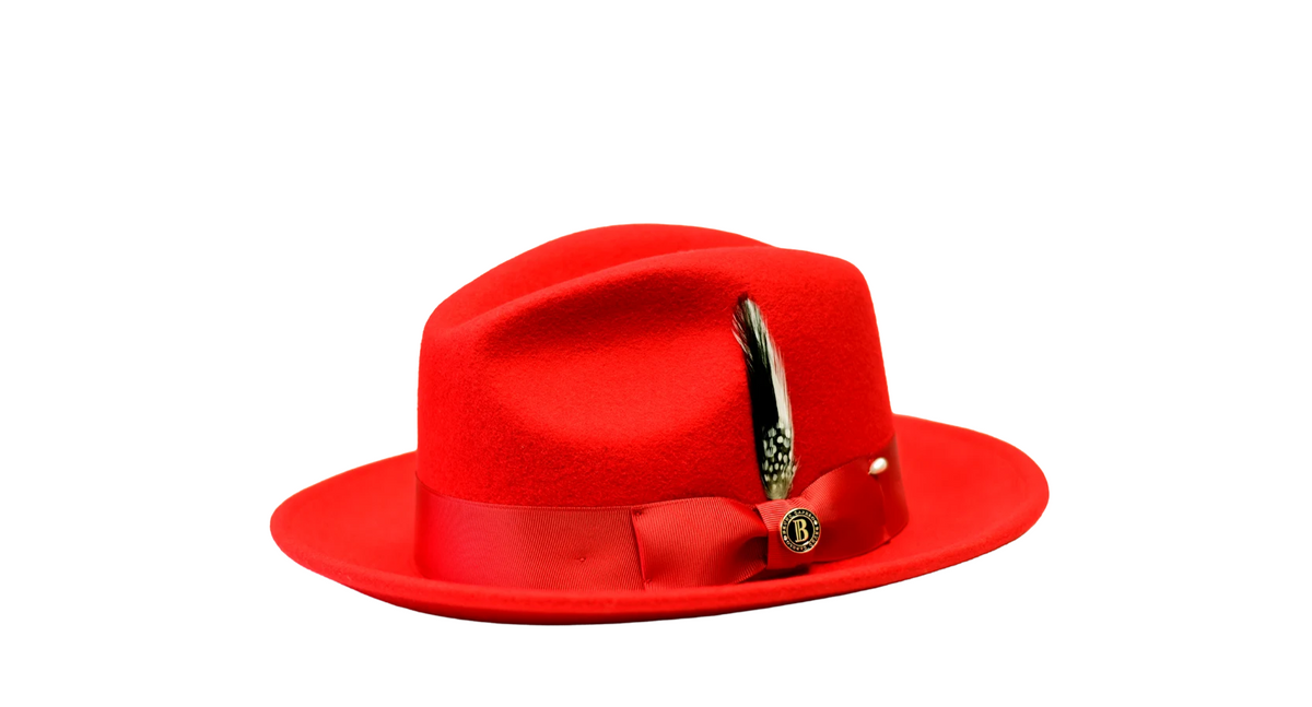 Executive Collection Wool Felt Fedora Hat with Snap Brim – Red