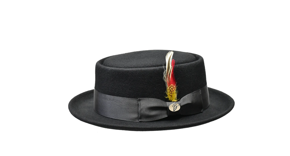 Maddox – Bently Collection Lite Wool Felt Pork Pie Hat with Telescope Crown – Black
