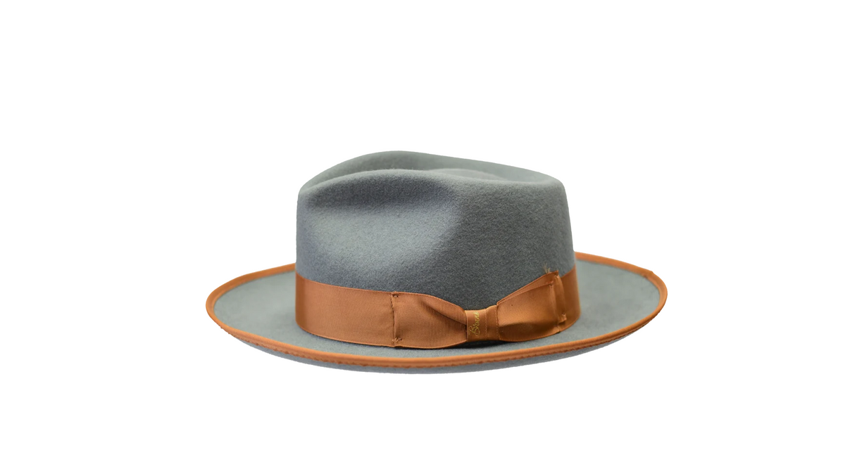 Night Hawk Collection Wool Felt 2-Tone Fedora Hat with Snap Brim – Graphite Grey / Acorn