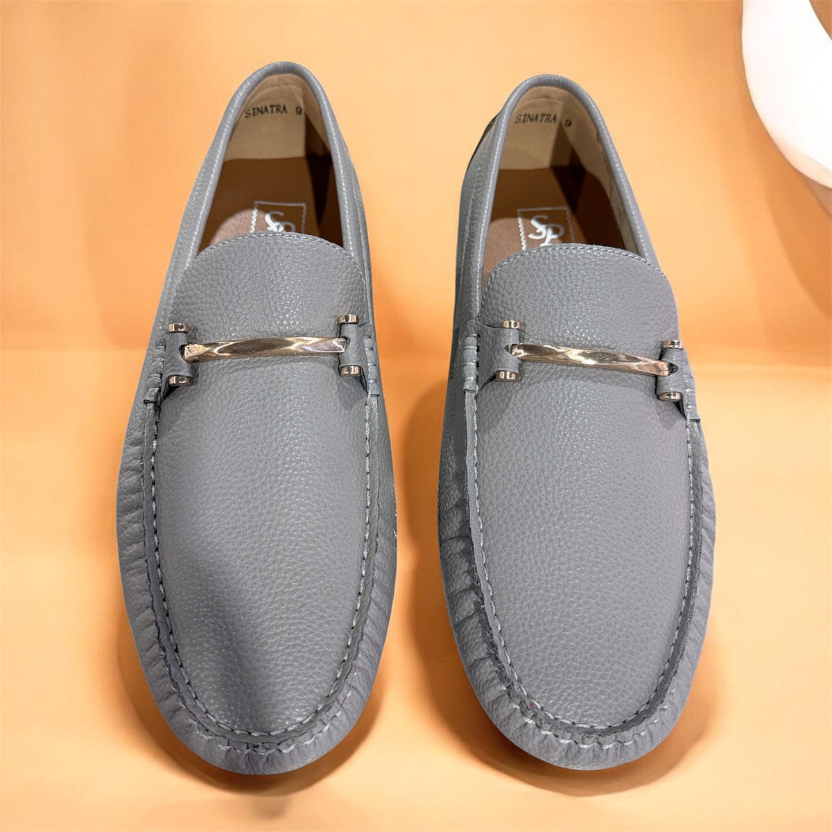 Grey Sintra Style Slip-On Sandals with Metal Buckle