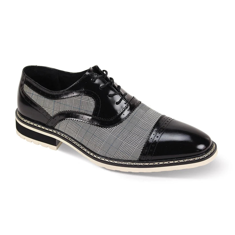 Giovanni Sinclair Black/White Leather Cap Toe Dress Shoes