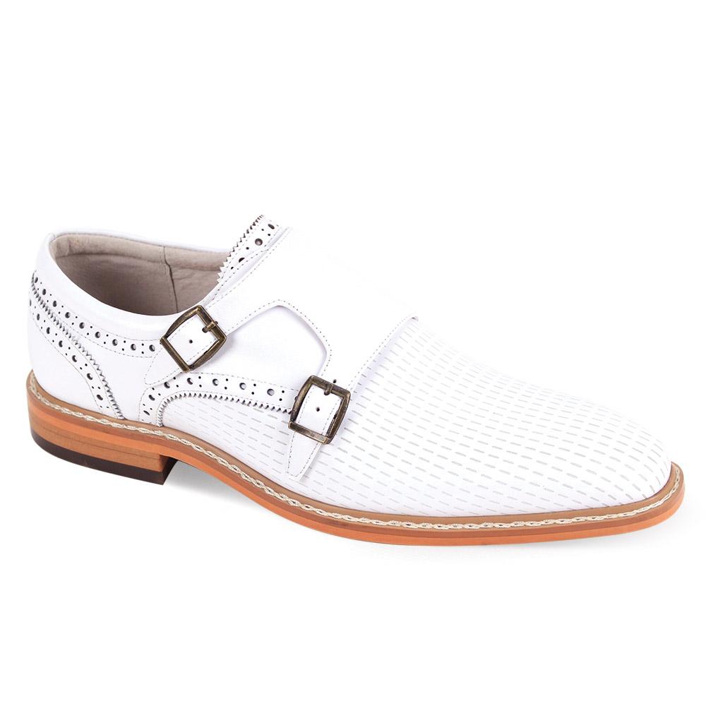 Giovanni Double Monk Straps White Rocky Leather Shoes