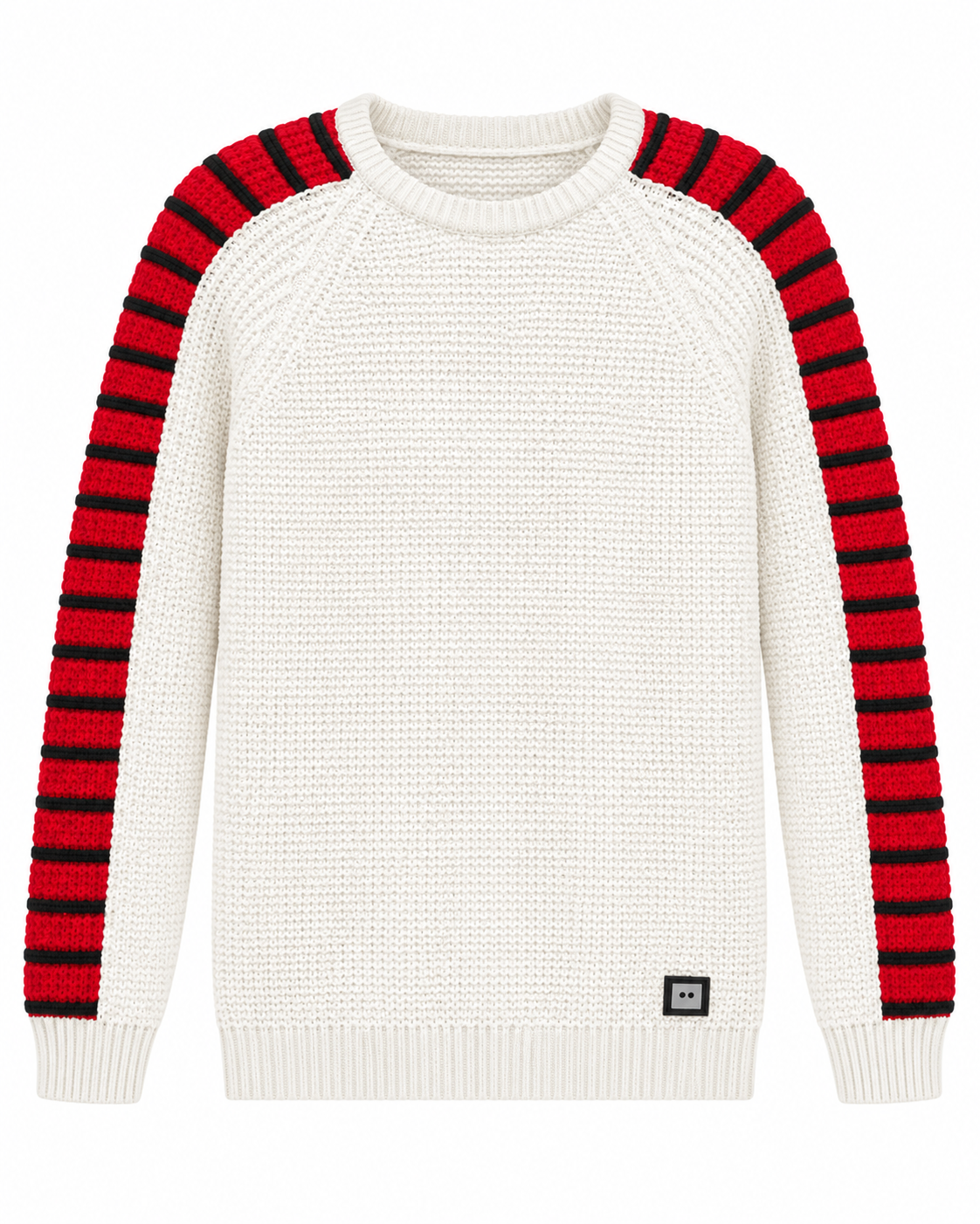 Barabas Men's Striped Sleeve Sweater in White / Red – men's Barabas sweater at Turning Point, Baltimore