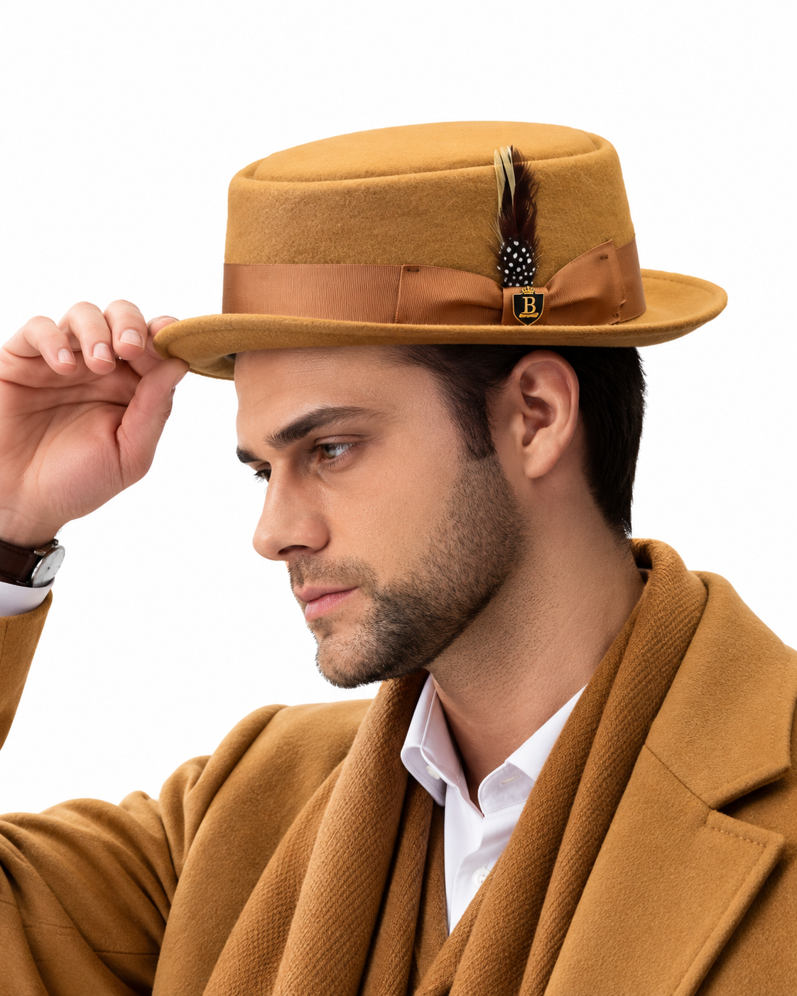 Pork Pie Collection Wool Felt Pork Pie Fedora Hat with Bound Brim – Camel - wool felt pork pie hat photo 3