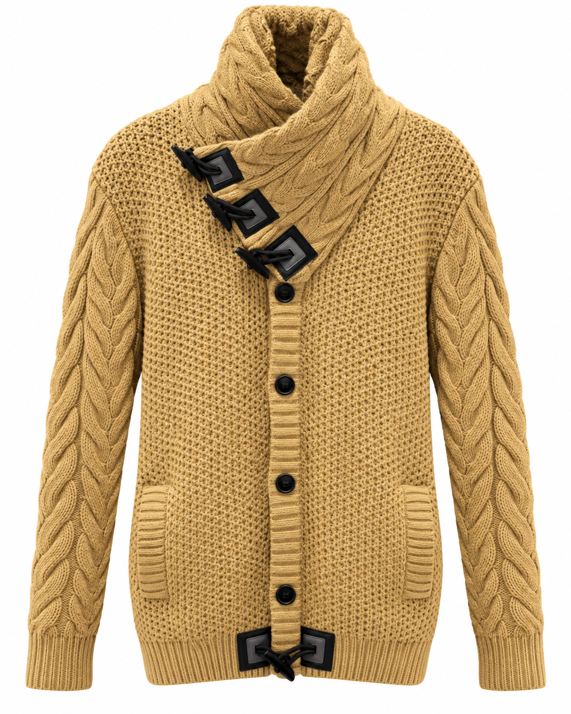 Bespoke Moda Men's Fur Collar Toggle Cardigan in Camel – men's Bespoke Moda sweater at Turning Point, Baltimore