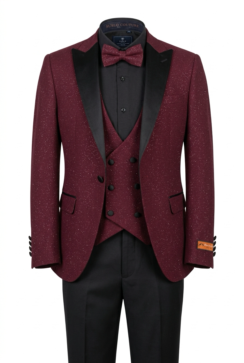 Burgundy with Black Lapel Suit