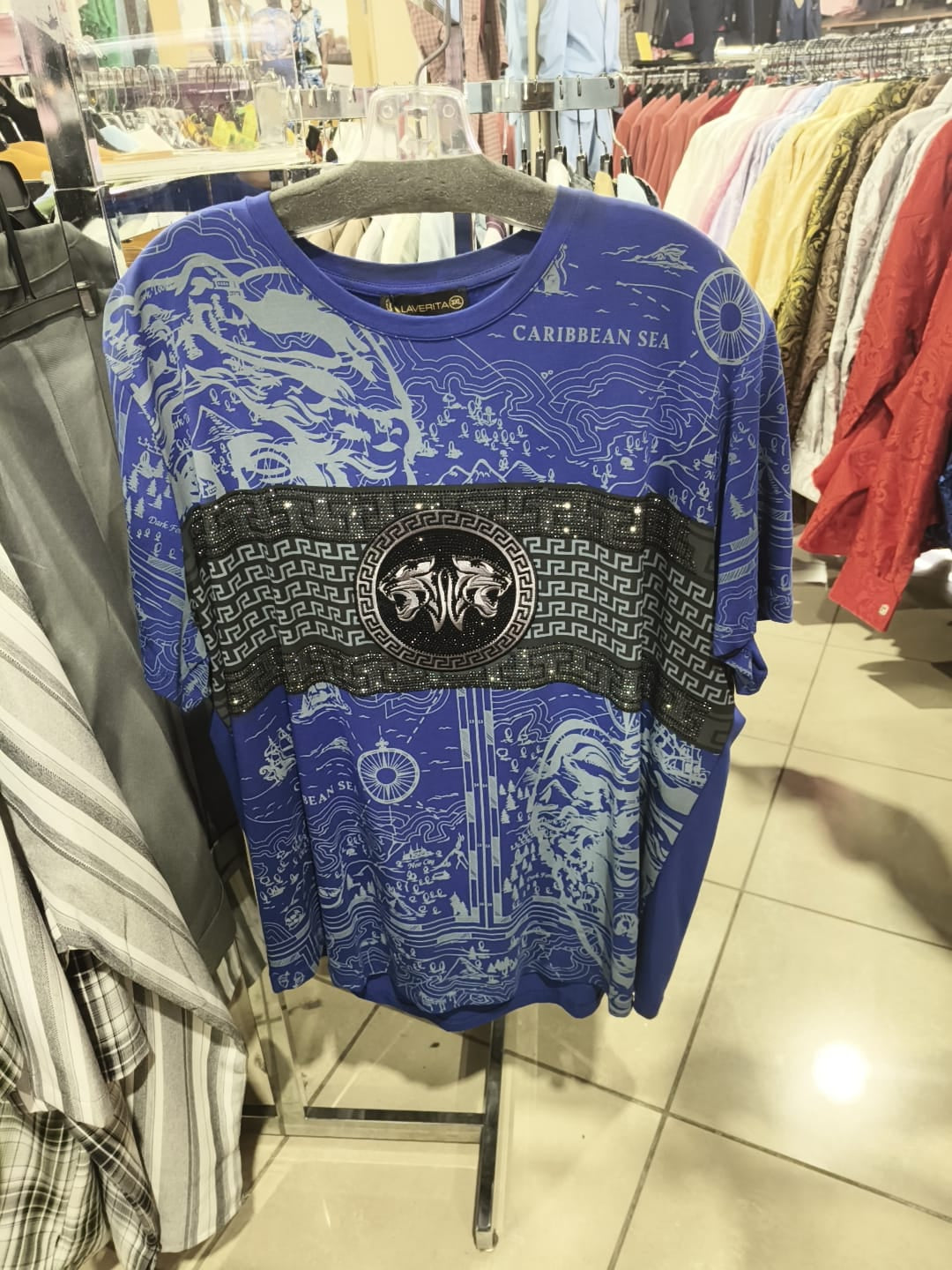 Laverita Caribbean Sea Short Sleeve T-Shirt - caribbean-sea-blue-grey.jpg