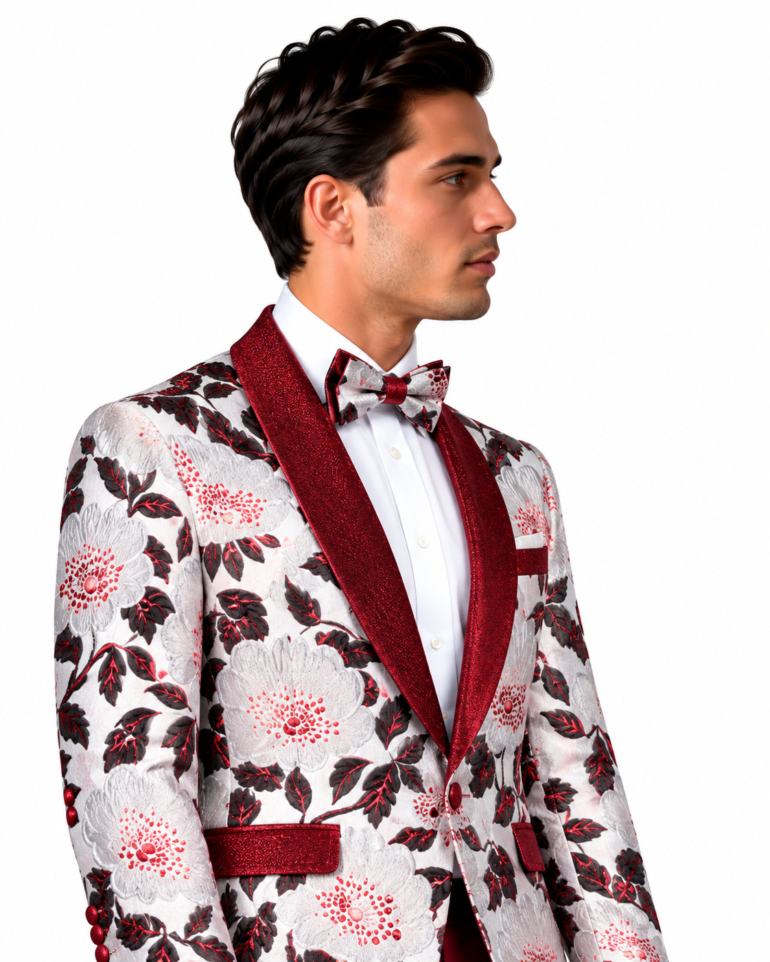 Manzini Men's Designer Blazer – White & Burgundy Floral - Manzini designer blazer photo 7 - f87b47ff-0943-4239-9723-a69918e9de85.png
