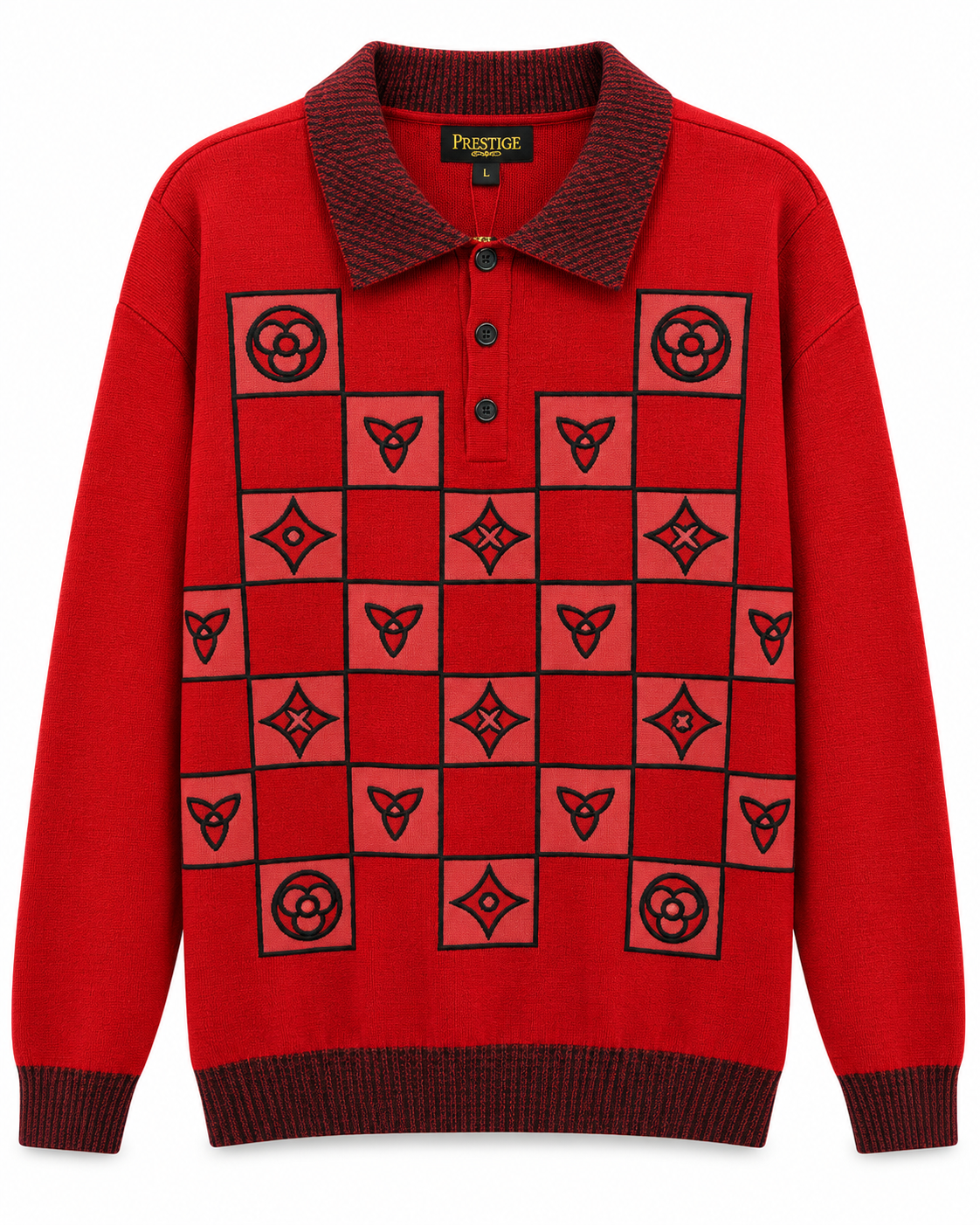 Prestige Original Men's Checkerboard Polo Sweater in Red – men's Prestige Original at Turning Point, Baltimore