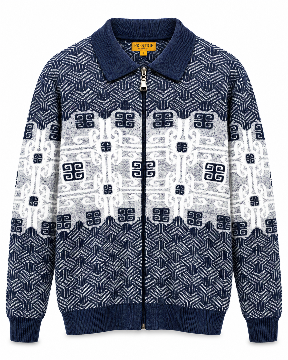 Prestige Original Men's Jacquard Zip Sweater in Navy – men's Prestige Original at Turning Point, Baltimore