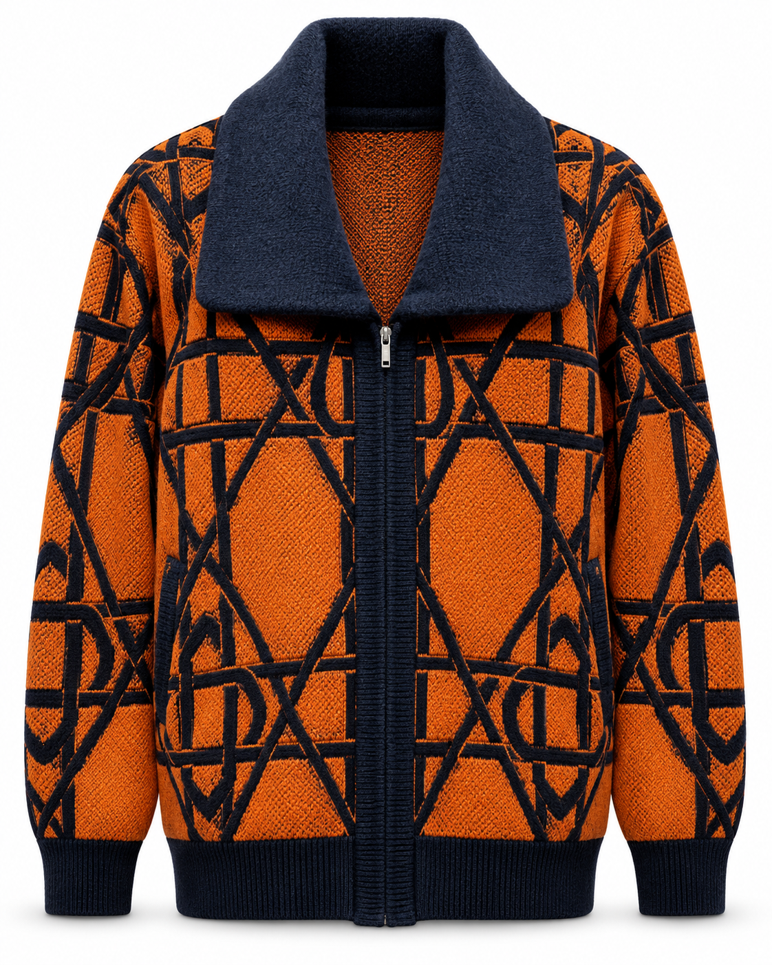 Silversilk Men's Lattice Zip Sweater Jacket in Orange / Navy – men's Silversilk at Turning Point, Baltimore