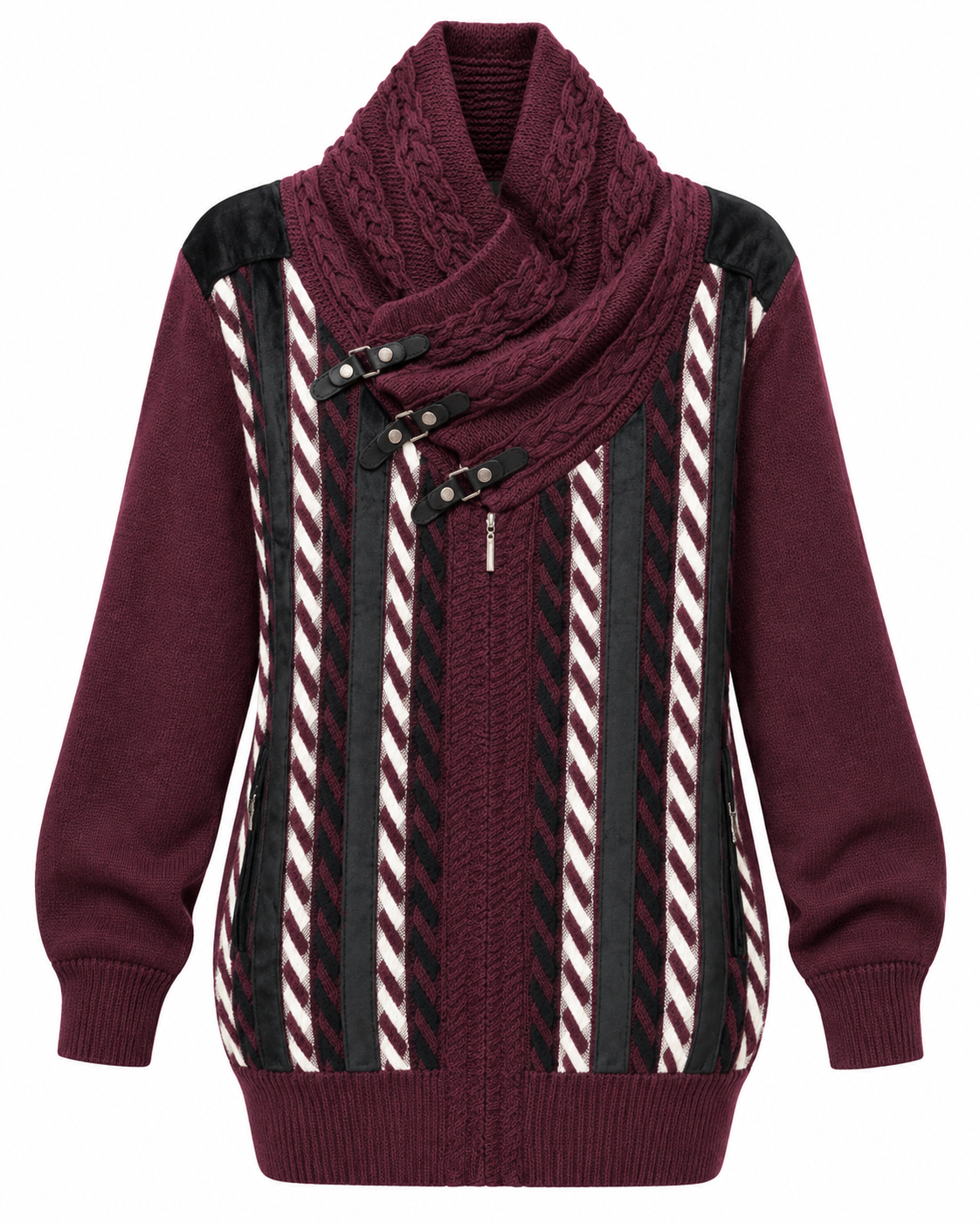 Stacy Adams Men's Buckle Shawl Collar Sweater in Burgundy – men's Stacy Adams sweater at Turning Point, Baltimore