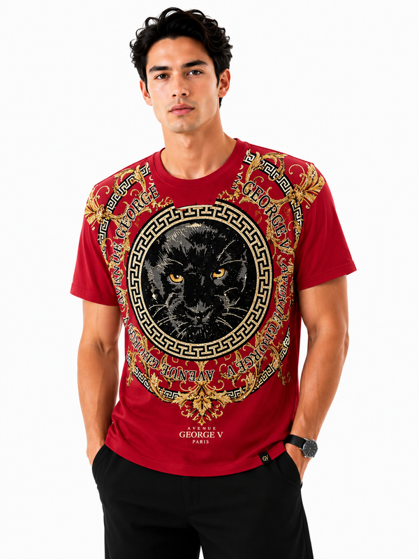 George V Panther Crest Short Sleeve T-Shirt - Red - front - 00720887-838f-4a21-84d0-afc942f3c3d9.png