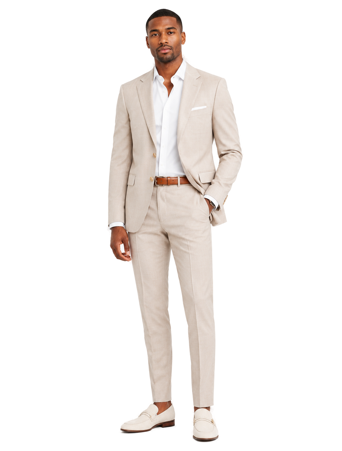 Moc Toe Woven Strap Slip-on Men's Dress Shoes Bone - Model wearing shoe - 02bc8862-3129-43f6-97a9-ce9a84164b55-bg-white.png