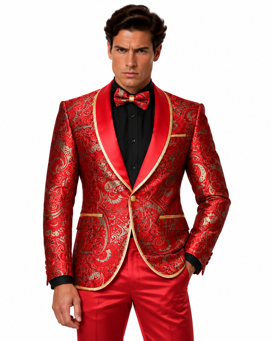 Manzini Men's Designer Blazer – Red & Gold Baroque - Manzini designer blazer photo 1 - 09185b05-ba52-4858-8bfc-2e4ca25d5109.png