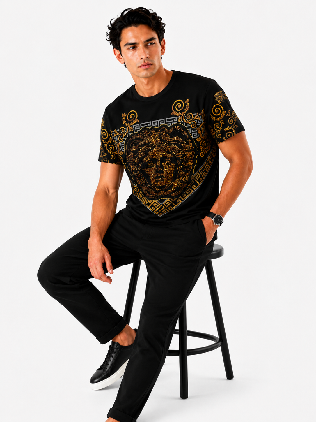 George V Gold Medusa Short Sleeve T-Shirt - Black / Gold - back - 18b800f8-6ce5-46dc-a144-a5d7aa3657f2.png