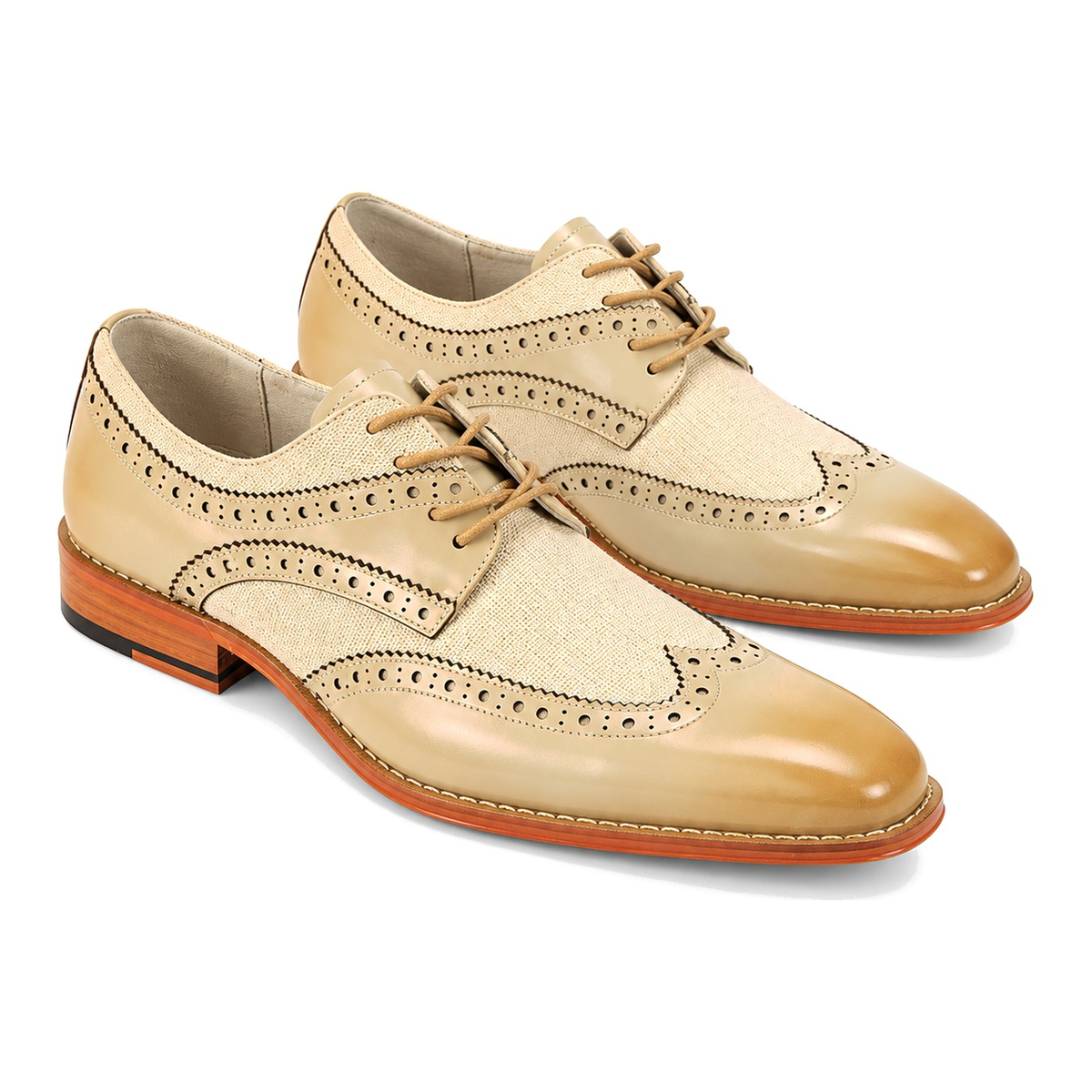 Giovanni NICO Men's Wingtip Leather Oxford Dress Shoe – Natural Beige - two tone dress shoe photo 1 - 3c970055-27bc-4160-9dfa-8ea6b40f9488.png