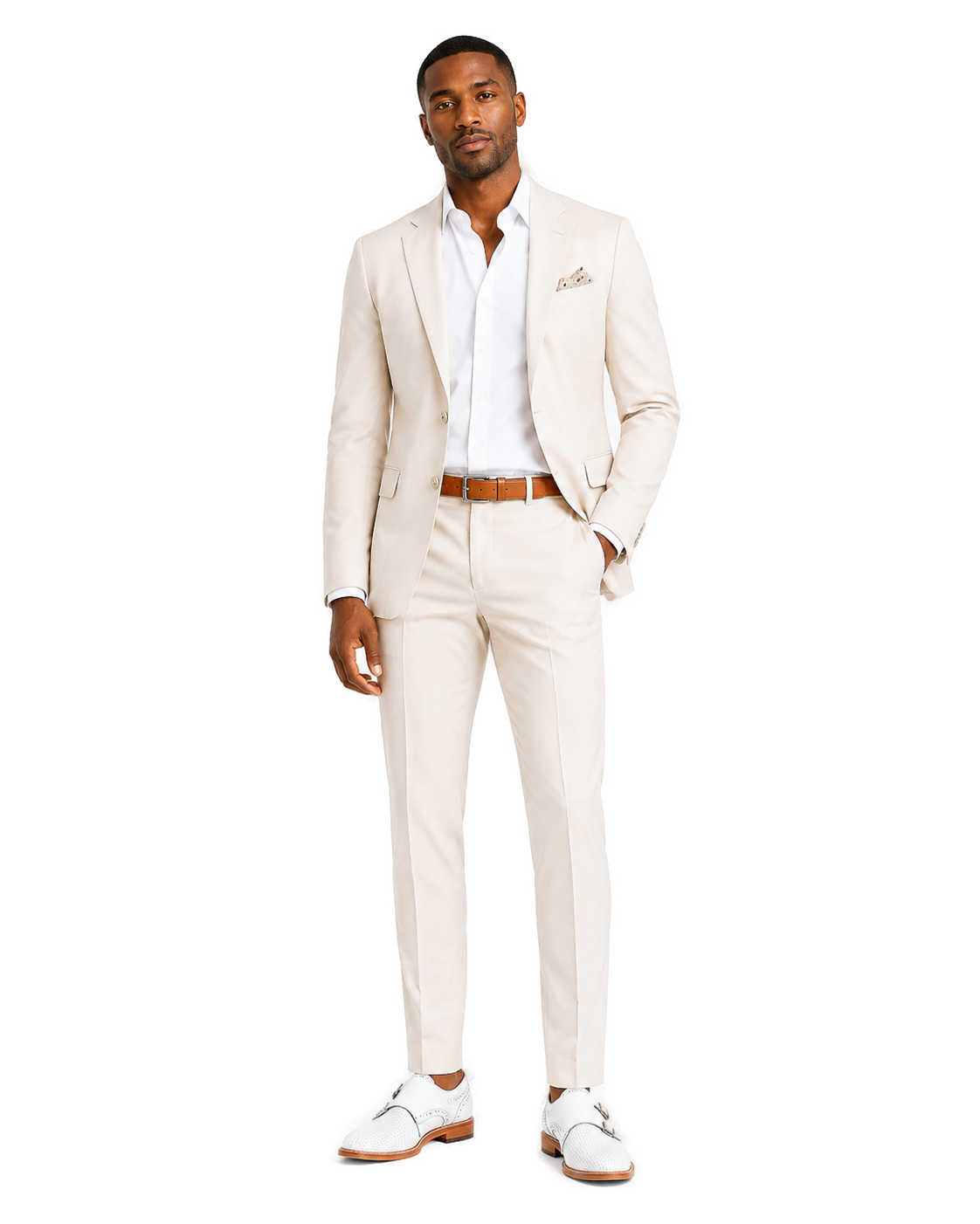 Giovanni Double Monk Straps White Rocky Leather Shoes - Model wearing shoe - 3ee37acb-733d-41b3-861e-369045216458-bg-white.png