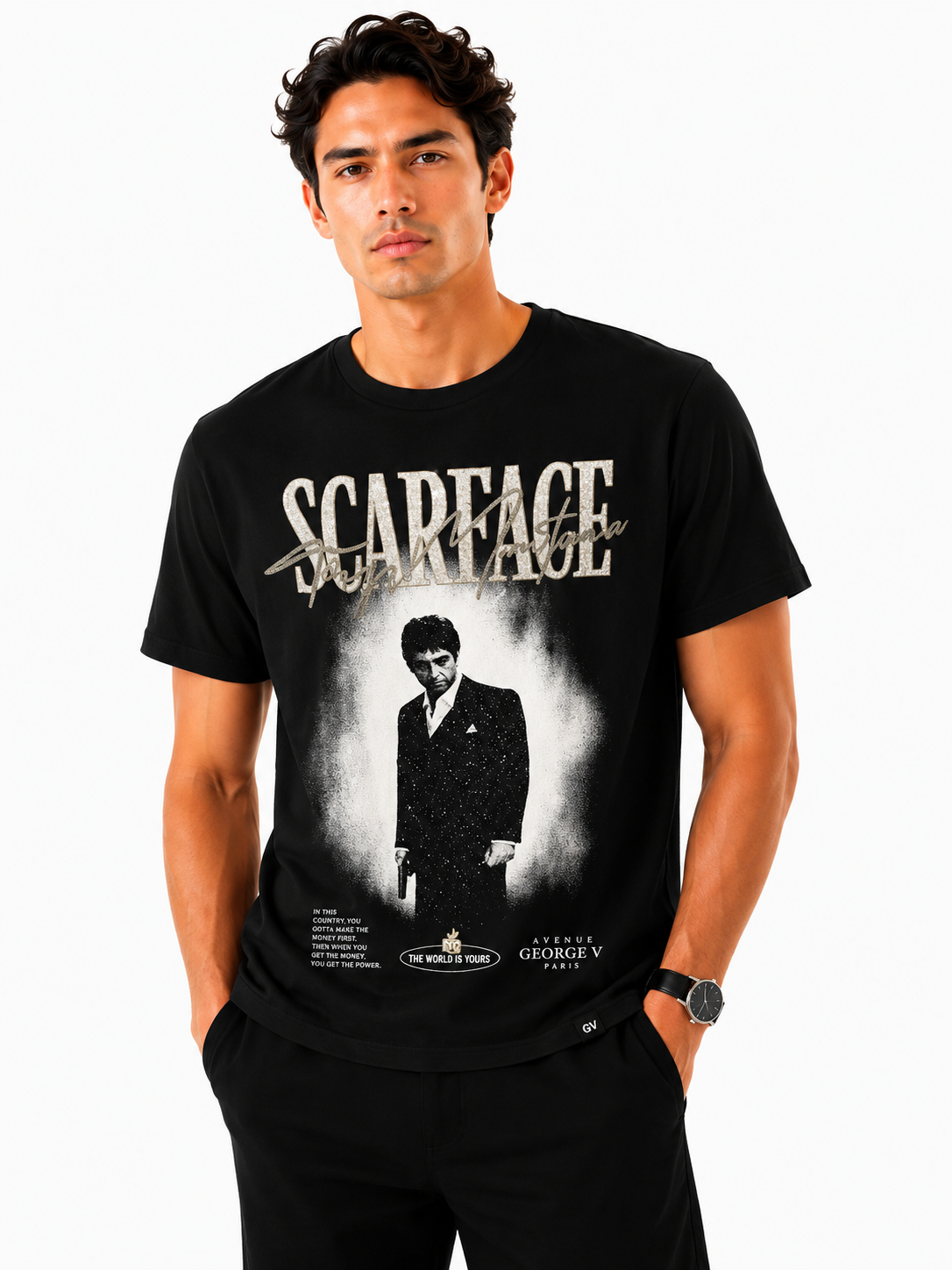 George V Scarface Short Sleeve T-Shirt - Black - front - 472e0c4e-06a7-406f-b692-ee3df56b225d.png