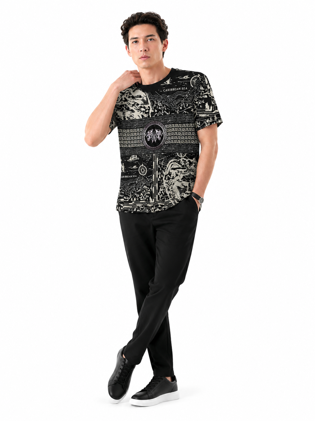 Laverita Caribbean Sea Short Sleeve T-Shirt - Black / White - front - 49ff8dbd-7c19-4e2c-8235-0d2ec988ccdd.png