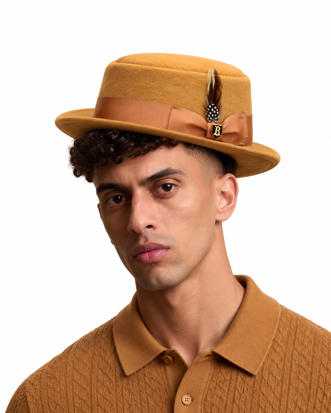 Pork Pie Collection  Wool Felt Pork Pie Fedora Hat with Bound Brim – Camel - wool felt pork pie hat photo 2