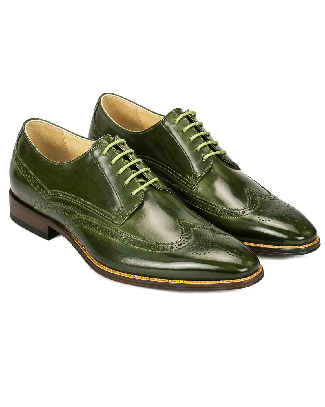 GIOVANNI Wingtip Leather Oxford Lincoln-Olive - Product image 2 - 5778858e-ca99-4953-96b4-51e965df7b7a-bg-white.png