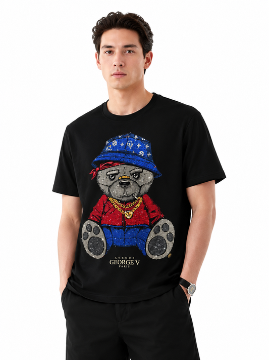 George V Colorful Bear Short Sleeve T-Shirt - Black - front - 5a0ed860-9dc0-4621-bae4-76875865f7d6.png