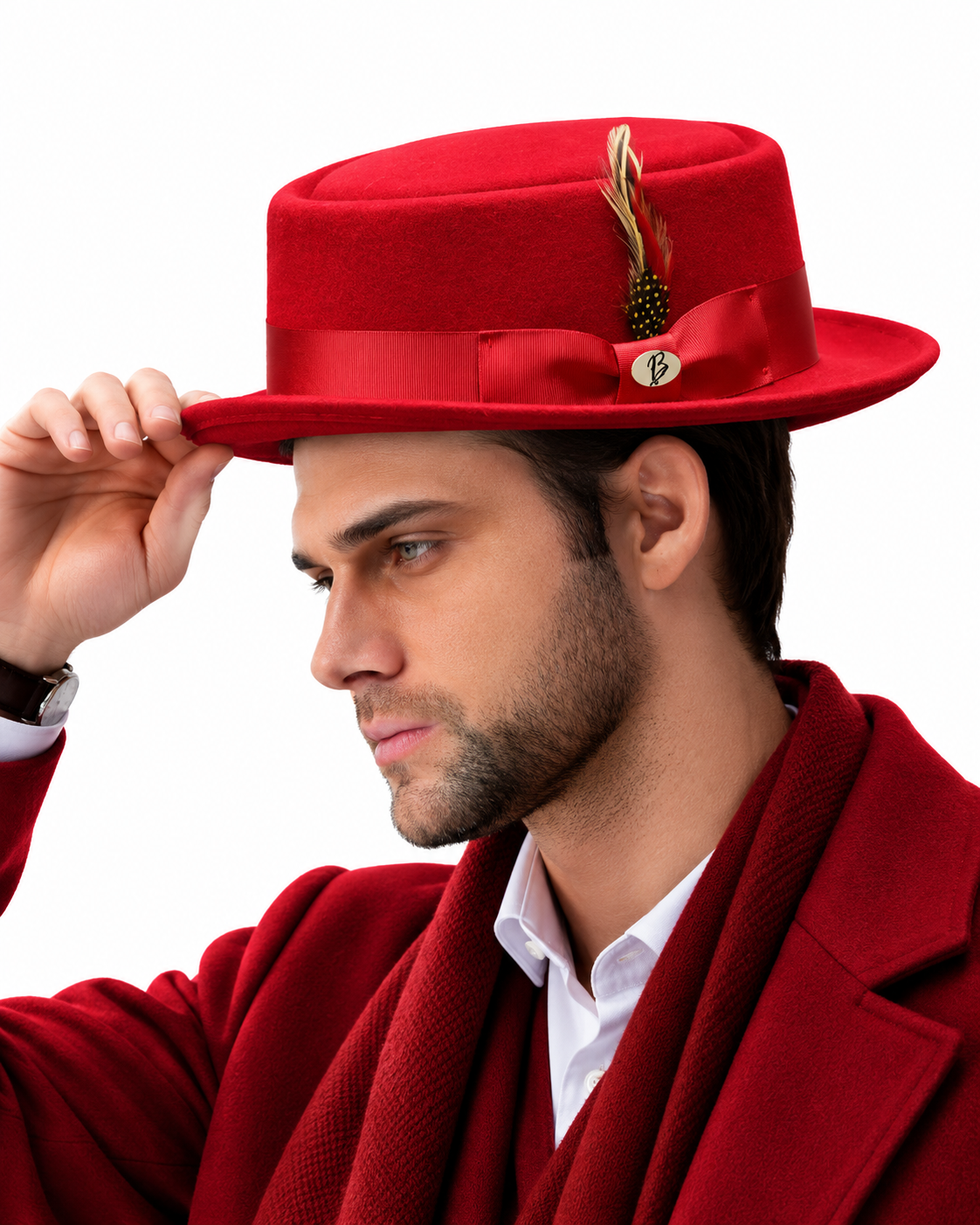 Pork Pie Collection Men's Wool Felt Pork Pie Hat – Red - wool felt pork pie hat photo 1
