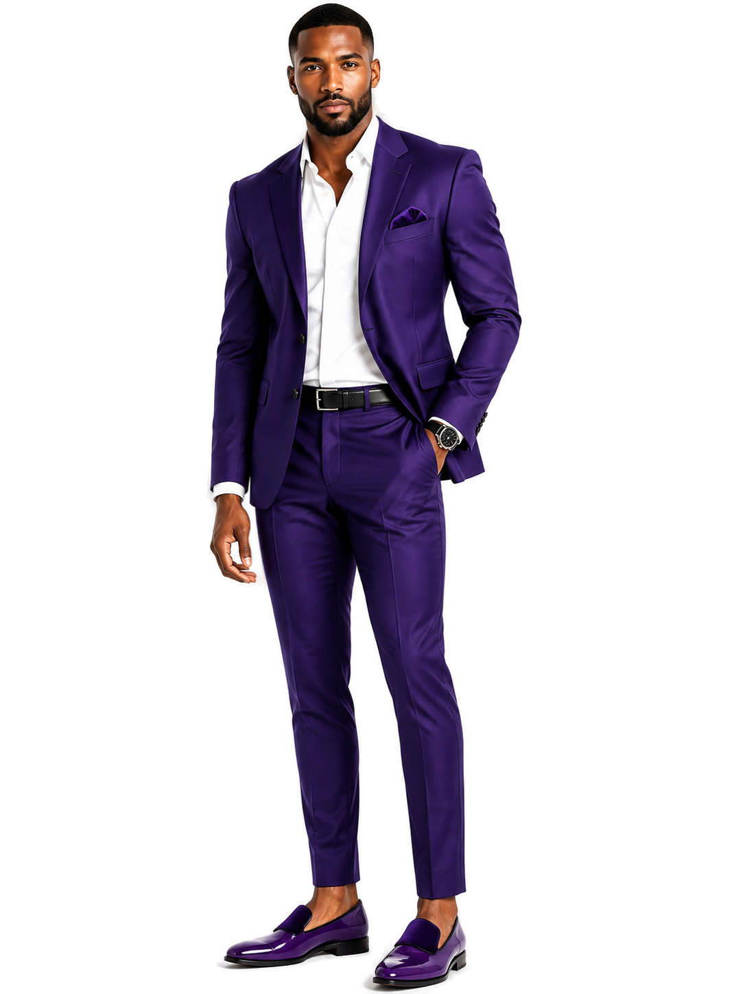 LACE-UP DRESS SHOE PURPLE - Model wearing shoe - 5ec473a0-6f09-433d-b57d-36b6e6f6eb3b-bg-white.png
