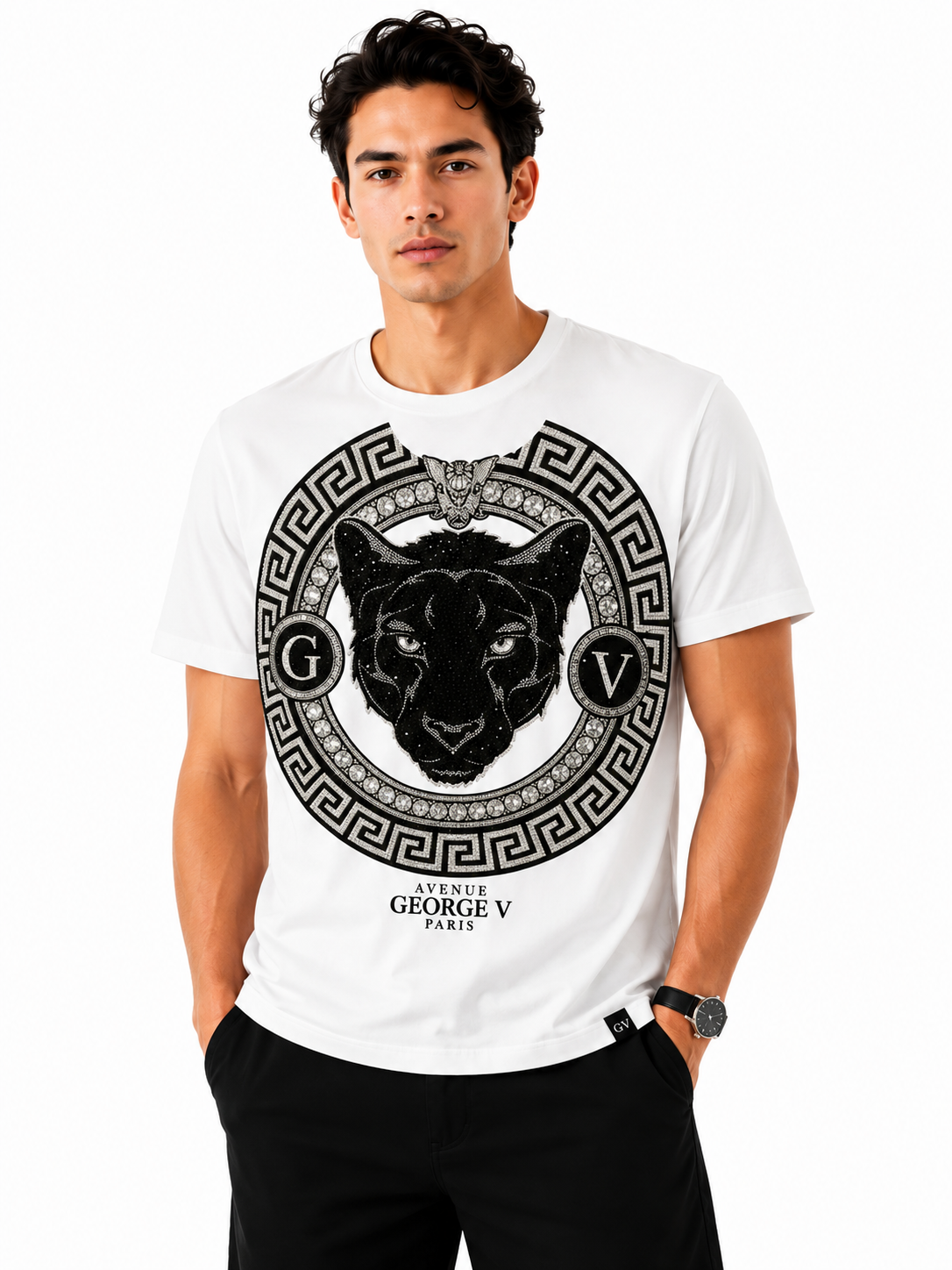 George V Panther Crest Short Sleeve T-Shirt - White - front - 6456394a-731a-4123-81bc-f9572819dc95.png