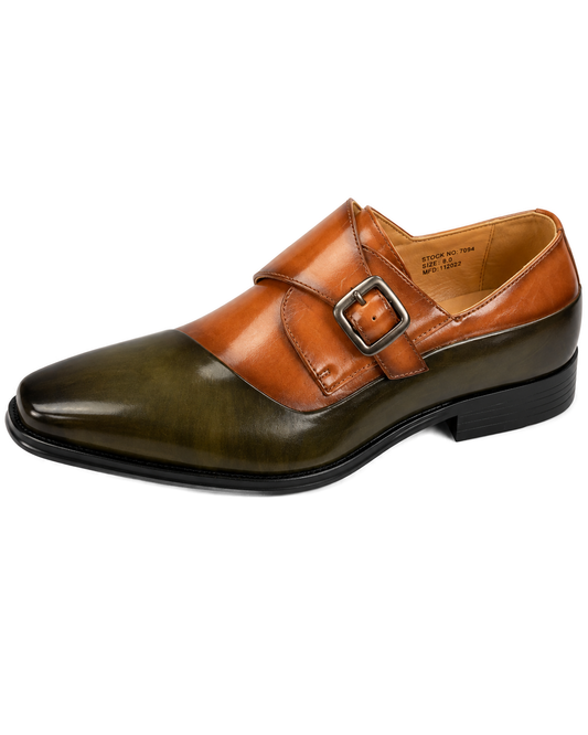 Dress Shoes Folded Vamp Monk Strap 2-Tone-Olive/Tan - Product image 1 - 6c280a1c-66a2-4c78-8a7f-c3e8bc34f259-bg-white.png