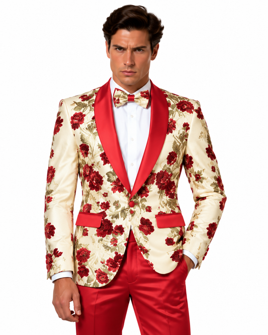 Manzini Men's Designer Blazer – Cream & Red Rose - Manzini designer blazer photo 1 - 6ea31352-dc3f-44f9-9196-073136ed5a4b.png
