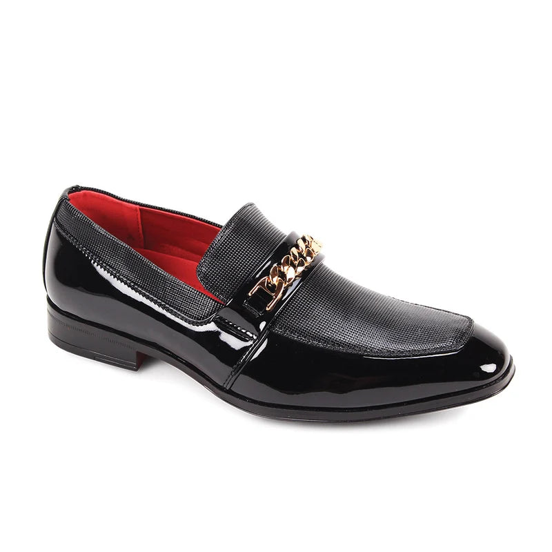 After Midnight 7071 Black Patent Leather Chain Loafer