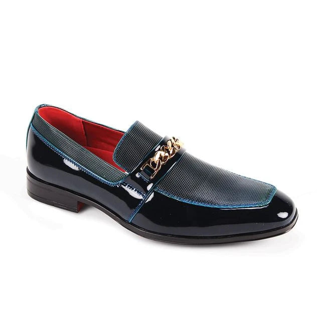 After Midnight 7071 Deep Blue Patent Leather Chain Loafer
