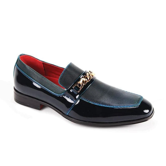 After Midnight 7071 Deep Blue Patent Leather Chain Loafer