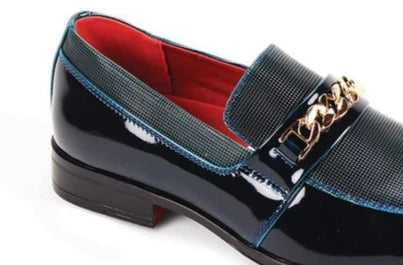 After Midnight 7071 Deep Blue Patent Leather Chain Loafer