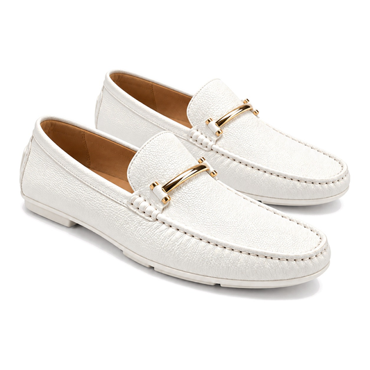 White Sinatra Style Slip-On Loafers with Metal Buckle - loafer photo 1 - 72370cec-cf42-4869-8c80-00953c3ea671.png