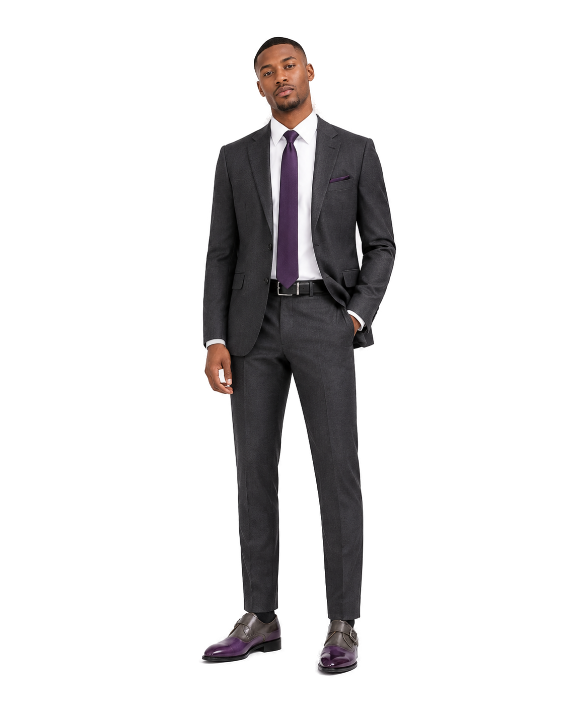 Dress Shoes Folded Vamp Monk Strap 2-Tone Purple/Grey - Model wearing shoe - 7469097f-5e5d-444e-a9ce-99f9be27ae95 (1)-bg-white.png