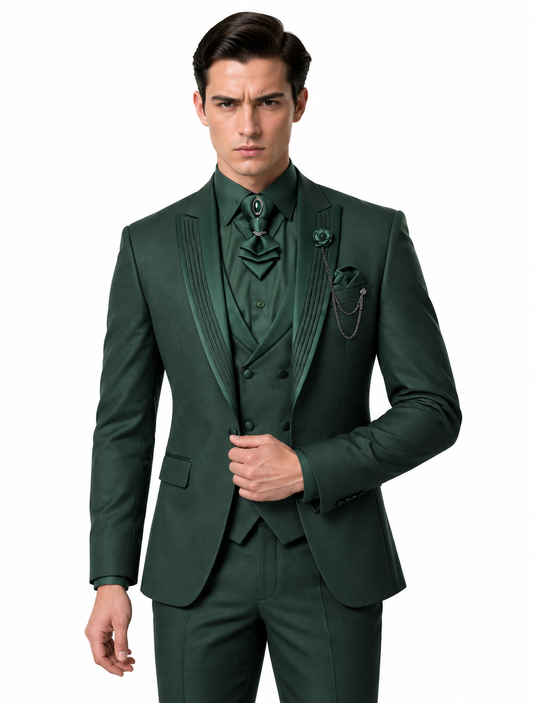 Made In Turkey Slim Fit Jacquard fabric Peak Lapel Collar Suit - Emerald Green - premium Turkey suit photo 1 - 7db0a420-4513-45e2-8fef-6dfc9a86ad7e.png