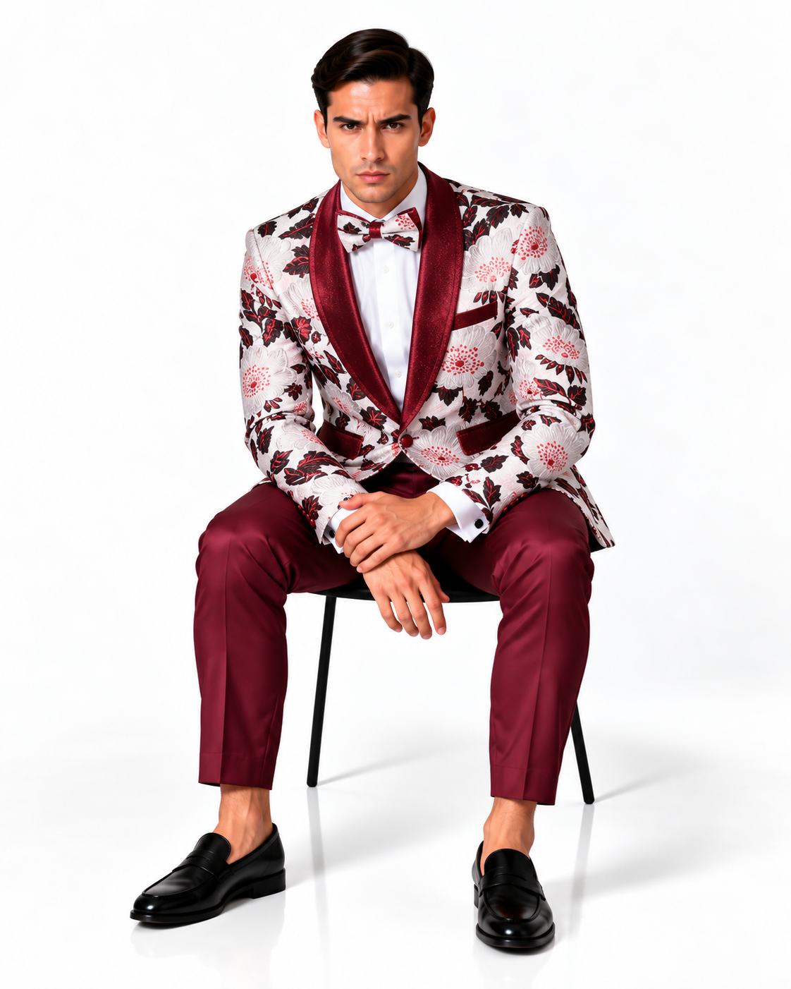 Manzini Men's Designer Blazer – White & Burgundy Floral - Manzini designer blazer photo 5 - 8255d933-c7b7-4e85-86c6-abe1e30399cf.png