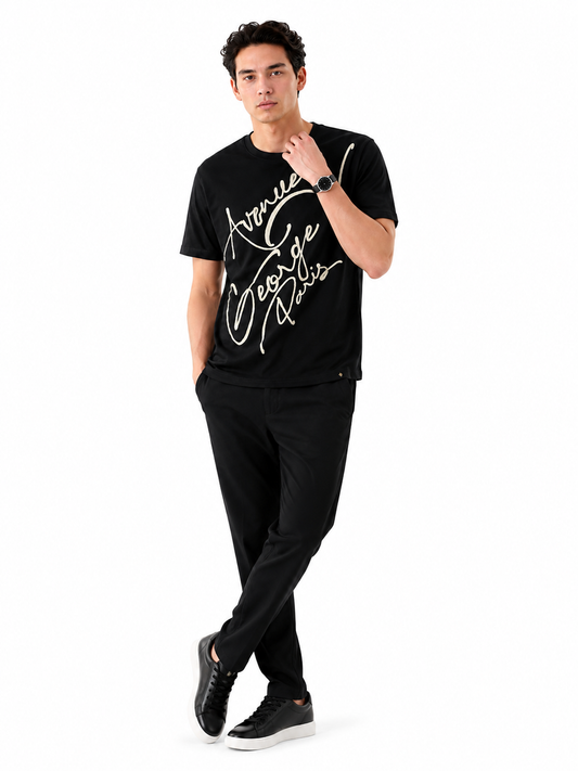 George V Signature Script Short Sleeve T-Shirt - Black - front - 87f9cf35-ae13-451a-8803-ce8c788bed38.png