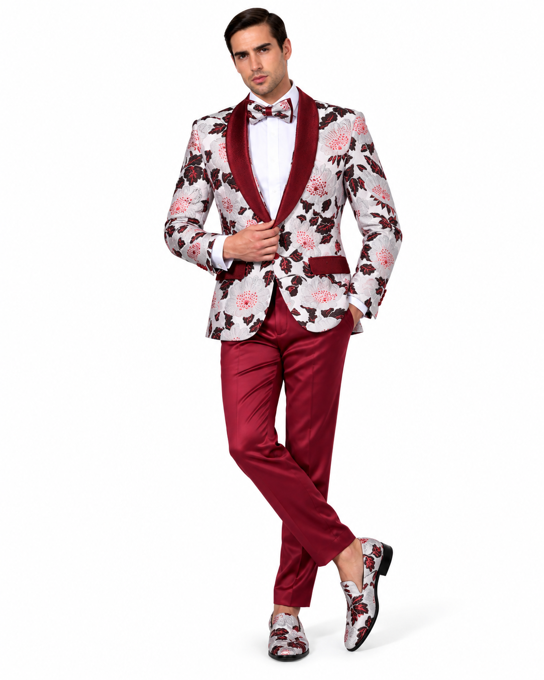 Manzini Men's Designer Blazer – White & Burgundy Floral - Manzini designer blazer photo 6 - 9b59ce9e-e79f-4f0e-9f68-5e55f5b4628b.png